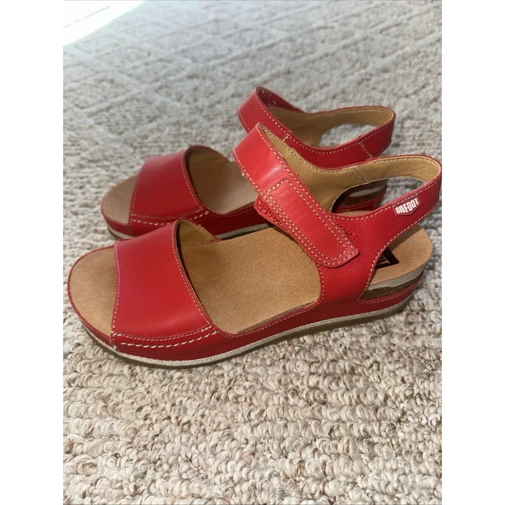 Women's On Foot 'Tucson' Sandal‎ Red Sz 37 - US size 6.5 - Made In Spain EUC